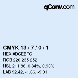 カラーコード: CMYK 13 / 7 / 0 / 1 | qconv.com