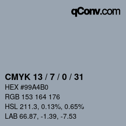 カラーコード: CMYK 13 / 7 / 0 / 31 | qconv.com