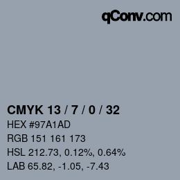 颜色代码: CMYK 13 / 7 / 0 / 32 | qconv.com