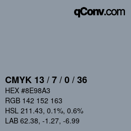 カラーコード: CMYK 13 / 7 / 0 / 36 | qconv.com