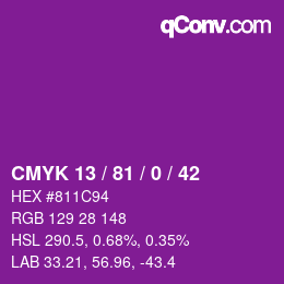 カラーコード: CMYK 13 / 81 / 0 / 42 | qconv.com