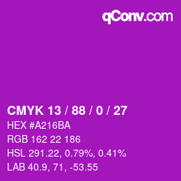 カラーコード: CMYK 13 / 88 / 0 / 27 | qconv.com