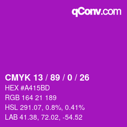 カラーコード: CMYK 13 / 89 / 0 / 26 | qconv.com