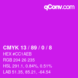 カラーコード: CMYK 13 / 89 / 0 / 8 | qconv.com