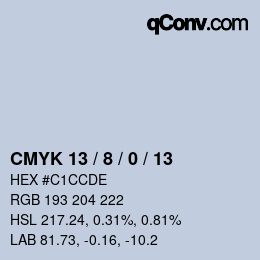 カラーコード: CMYK 13 / 8 / 0 / 13 | qconv.com