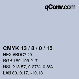 カラーコード: CMYK 13 / 8 / 0 / 15 | qconv.com