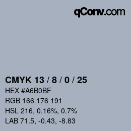 Farbcode: CMYK 13 / 8 / 0 / 25 | qconv.com