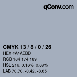 カラーコード: CMYK 13 / 8 / 0 / 26 | qconv.com