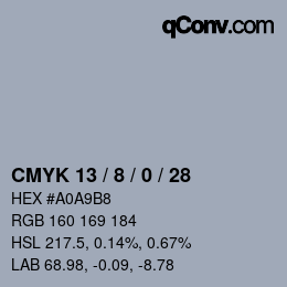 カラーコード: CMYK 13 / 8 / 0 / 28 | qconv.com