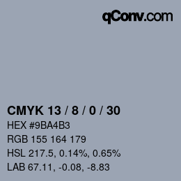 カラーコード: CMYK 13 / 8 / 0 / 30 | qconv.com