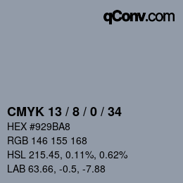 カラーコード: CMYK 13 / 8 / 0 / 34 | qconv.com