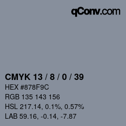 カラーコード: CMYK 13 / 8 / 0 / 39 | qconv.com