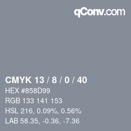 カラーコード: CMYK 13 / 8 / 0 / 40 | qconv.com