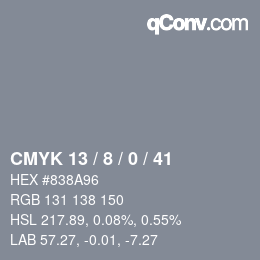 カラーコード: CMYK 13 / 8 / 0 / 41 | qconv.com