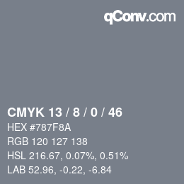 カラーコード: CMYK 13 / 8 / 0 / 46 | qconv.com