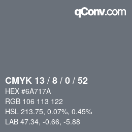 カラーコード: CMYK 13 / 8 / 0 / 52 | qconv.com