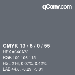 カラーコード: CMYK 13 / 8 / 0 / 55 | qconv.com