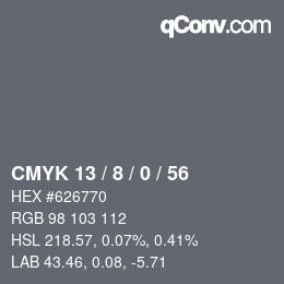 カラーコード: CMYK 13 / 8 / 0 / 56 | qconv.com
