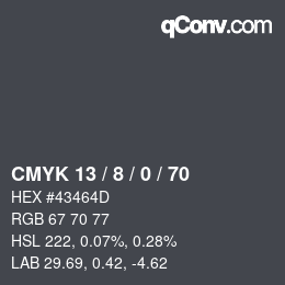 カラーコード: CMYK 13 / 8 / 0 / 70 | qconv.com