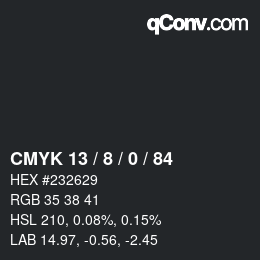 カラーコード: CMYK 13 / 8 / 0 / 84 | qconv.com