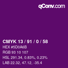 Color code: CMYK 13 / 91 / 0 / 58 | qconv.com