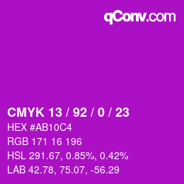 カラーコード: CMYK 13 / 92 / 0 / 23 | qconv.com