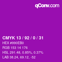 カラーコード: CMYK 13 / 92 / 0 / 31 | qconv.com