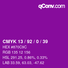 颜色代码: CMYK 13 / 92 / 0 / 39 | qconv.com