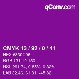 カラーコード: CMYK 13 / 92 / 0 / 41 | qconv.com