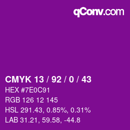 カラーコード: CMYK 13 / 92 / 0 / 43 | qconv.com
