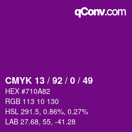 カラーコード: CMYK 13 / 92 / 0 / 49 | qconv.com