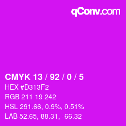 カラーコード: CMYK 13 / 92 / 0 / 5 | qconv.com