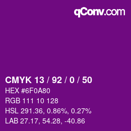 カラーコード: CMYK 13 / 92 / 0 / 50 | qconv.com