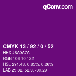 颜色代码: CMYK 13 / 92 / 0 / 52 | qconv.com
