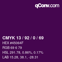 カラーコード: CMYK 13 / 92 / 0 / 69 | qconv.com