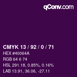 カラーコード: CMYK 13 / 92 / 0 / 71 | qconv.com