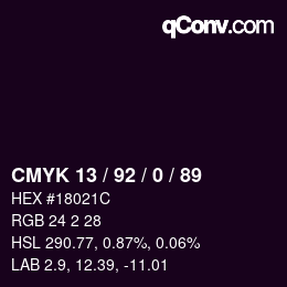 カラーコード: CMYK 13 / 92 / 0 / 89 | qconv.com
