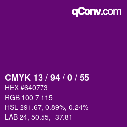 Color code: CMYK 13 / 94 / 0 / 55 | qconv.com