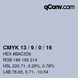 颜色代码: CMYK 13 / 9 / 0 / 16 | qconv.com