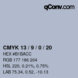 カラーコード: CMYK 13 / 9 / 0 / 20 | qconv.com