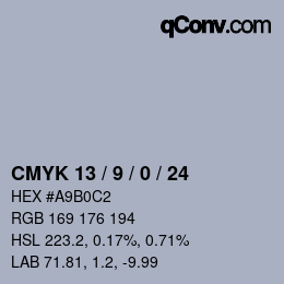 颜色代码: CMYK 13 / 9 / 0 / 24 | qconv.com