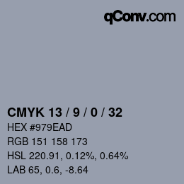 カラーコード: CMYK 13 / 9 / 0 / 32 | qconv.com