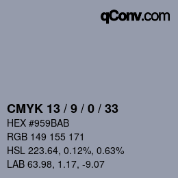 カラーコード: CMYK 13 / 9 / 0 / 33 | qconv.com
