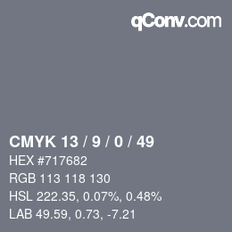 Color code: CMYK 13 / 9 / 0 / 49 | qconv.com