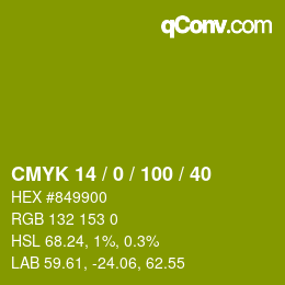 颜色代码: CMYK 14 / 0 / 100 / 40 | qconv.com