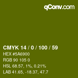 Color code: CMYK 14 / 0 / 100 / 59 | qconv.com