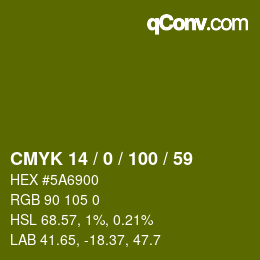 Color code: CMYK 14 / 0 / 100 / 59 | qconv.com