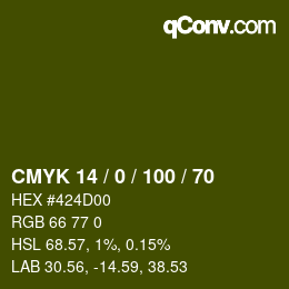 颜色代码: CMYK 14 / 0 / 100 / 70 | qconv.com
