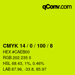 カラーコード: CMYK 14 / 0 / 100 / 8 | qconv.com