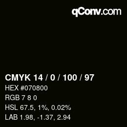 Color code: CMYK 14 / 0 / 100 / 97 | qconv.com